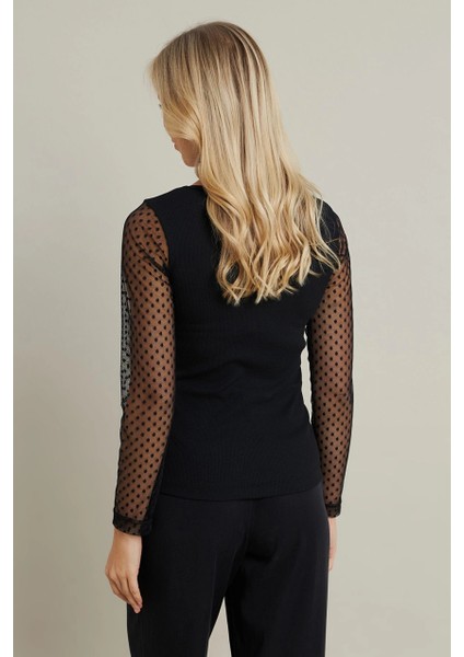 Kadın Siyah Kolları Tül Kare Yaka Kaşkorse Bluz TF33 fırsatları
