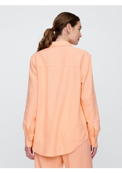 Kadın Turuncu Keten Karışımı Easy Gömlek indirimleri