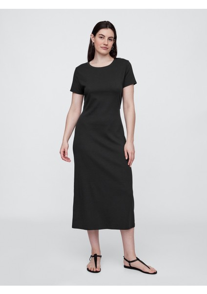Kadın Siyah Fitilli Midi Elbise fırsatları