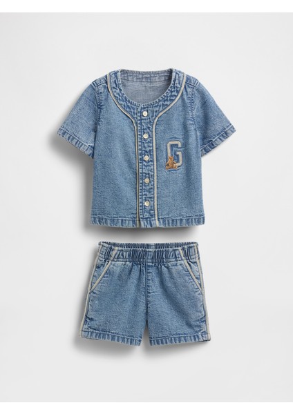 Bebek Denim Mavi Denim Jersey Outfit Set