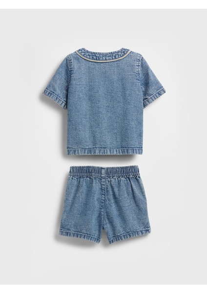 Bebek Denim Mavi Denim Jersey Outfit Set fiyatları
