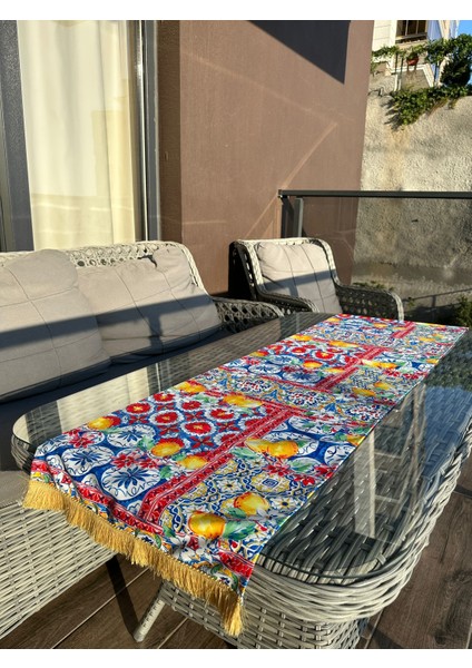 135X43 cm Seramik Motifler ve Limon Baskılı Püsküllü Runner indirimleri