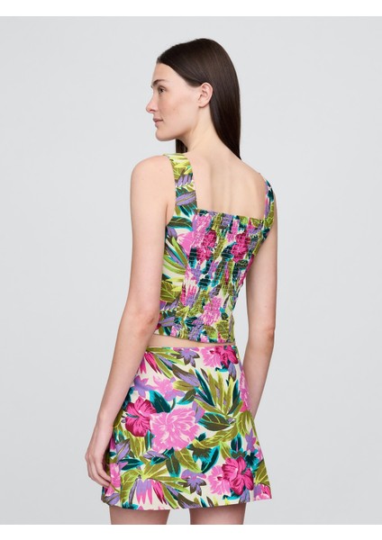 Kadın Pembe Keten Karışımlı Crop Bluz modelleri