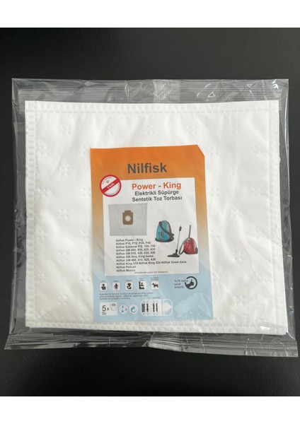 5 Adet Nilfisk Power- King Elektrikli Süpürge Sentetik Toz Torbası