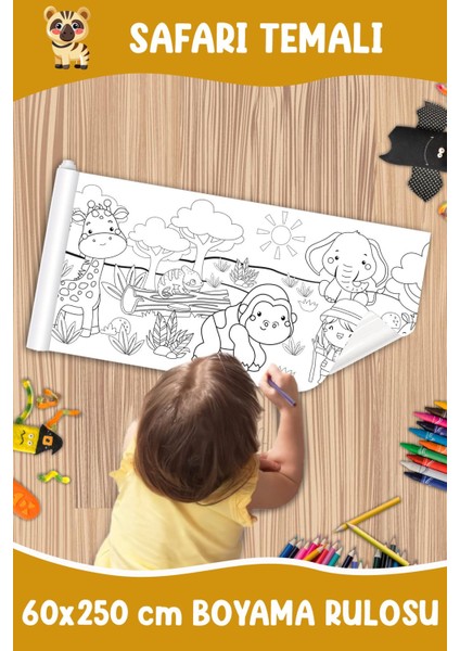 Elite Safari Temalı Dev Boyama Rulosu Animals Kids Coloring Roll Jumbo Painting Paper Roll For Kids 1 Adet