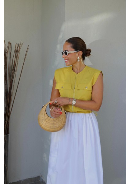 Hardal Ön Fermuar Detay Beli Büzgülü Elbise modelleri