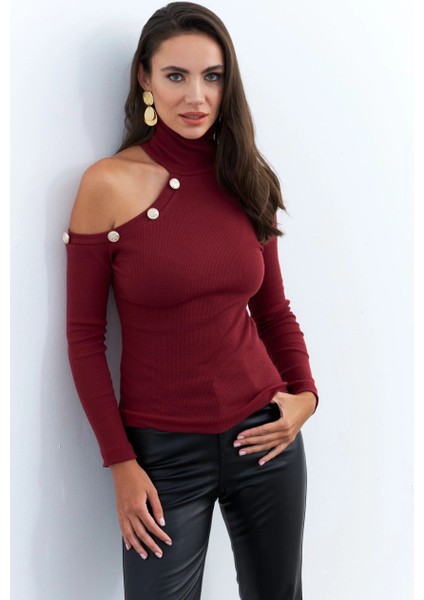 Kadın Bordo Tek Omuz Açık Kaşkorse Balıkçı Bluz EY2947 fiyatları