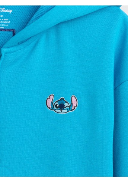 Kız Çocuk Mavi Lilo & Stitch Çocuk Fransız Havlu Kumaş Kısa Fermuarlı Sweatshirt fırsatları