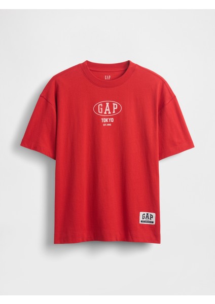 Kadın Kırmızı Oversized Gap Logo T-Shirt fiyatları