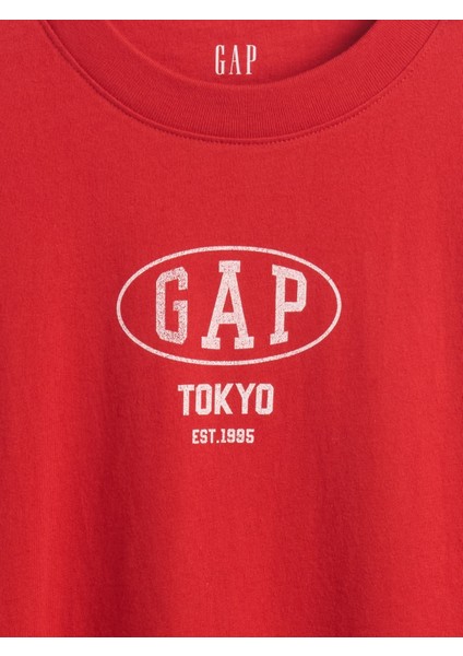 Kadın Kırmızı Oversized Gap Logo T-Shirt modelleri
