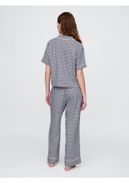 Kadın Siyah Beyaz Çizgili Keten Karışımlı Pijama Altı modelleri