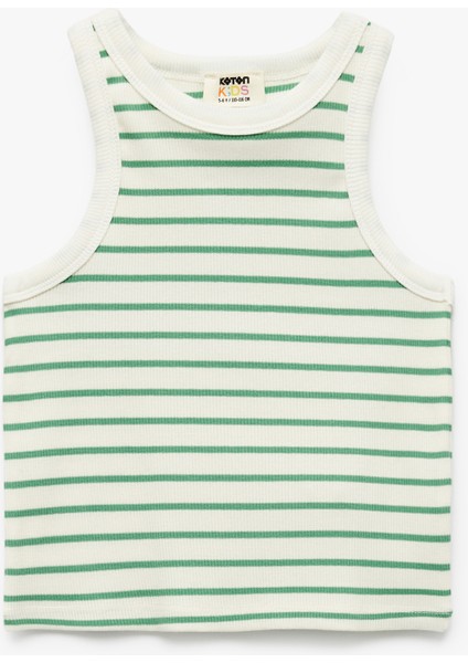 Pamuklu Bisiklet Yaka Kaşkorse Çizgili Crop Atlet