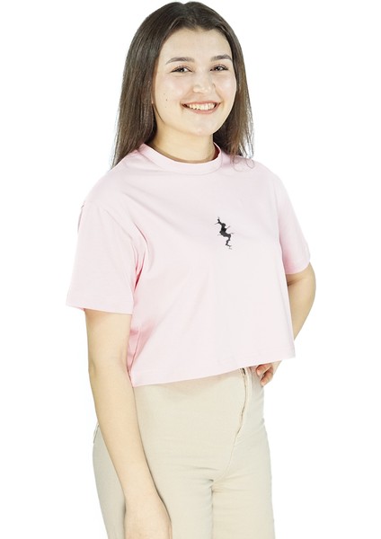 Fissuraxis | Pembe Renk Baskılı Crop | Oversize modelleri