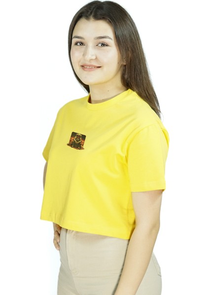 Unit Ares | Sarı Renk Baskılı Crop | Oversize fırsatları