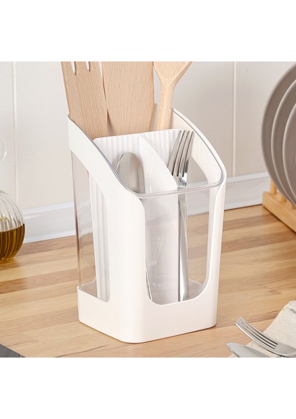 3 Bölmeli Tezgah Üstü Kaşıklık - Çıkarılabilir Bölmeli Kaşık Bıçak Standı Mutfak Organizer Beyaz