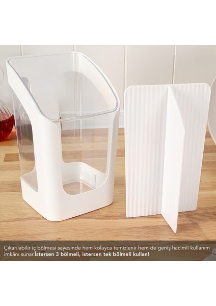 3 Bölmeli Tezgah Üstü Kaşıklık - Çıkarılabilir Bölmeli Kaşık Bıçak Standı Mutfak Organizer Beyaz fiyatları