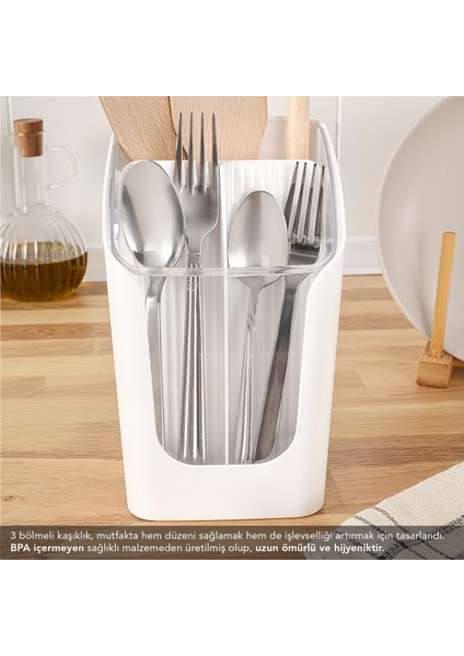 3 Bölmeli Tezgah Üstü Kaşıklık - Çıkarılabilir Bölmeli Kaşık Bıçak Standı Mutfak Organizer Beyaz modelleri