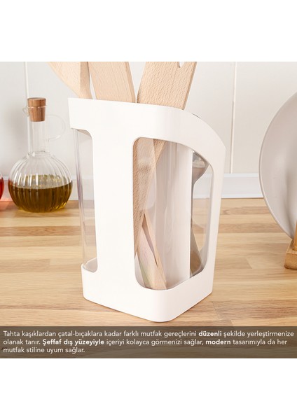 3 Bölmeli Tezgah Üstü Kaşıklık - Çıkarılabilir Bölmeli Kaşık Bıçak Standı Mutfak Organizer Beyaz fırsatları