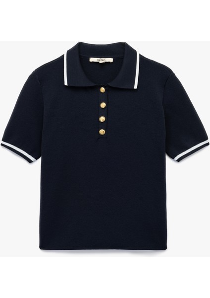 Düğmeli Kısa Kollu Polo Yaka Triko Kazak