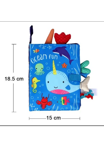 Elite Hışırtılı Bebek Kitabı 3D Montessori Yıkanabilir Bez Kitap Ocean Okyanus Hayvanları 1 Adet