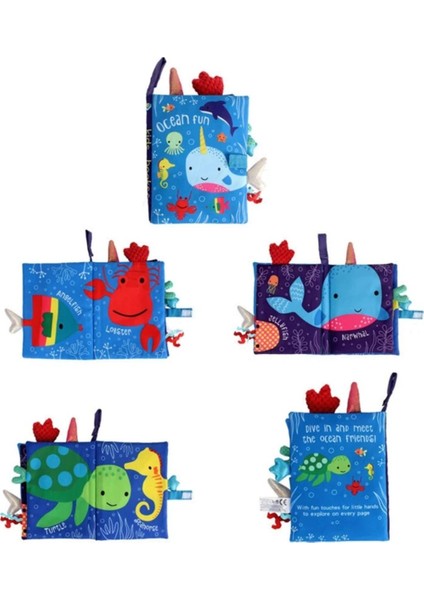 Elite Hışırtılı Bebek Kitabı 3D Montessori Yıkanabilir Bez Kitap Ocean Okyanus Hayvanları 1 Adet
