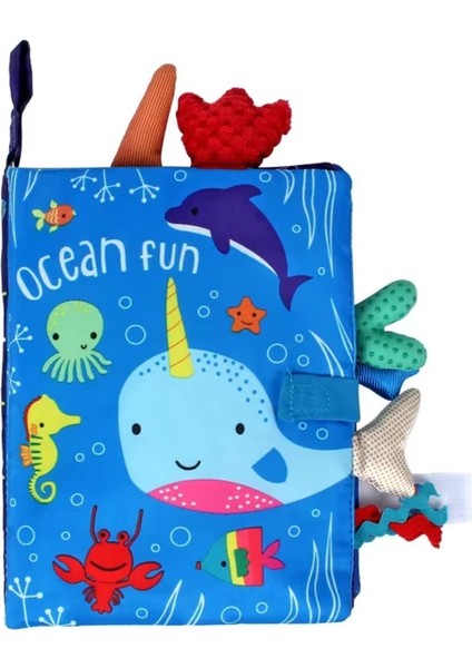 Elite Hışırtılı Bebek Kitabı 3D Montessori Yıkanabilir Bez Kitap Ocean Okyanus Hayvanları 1 Adet