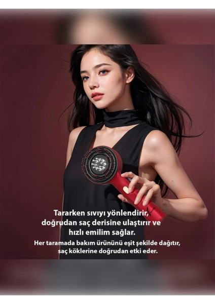 Şarjlı ve Titreşimli Saç Masaj Tarağı Bakım Yağı Hazneli Fırça