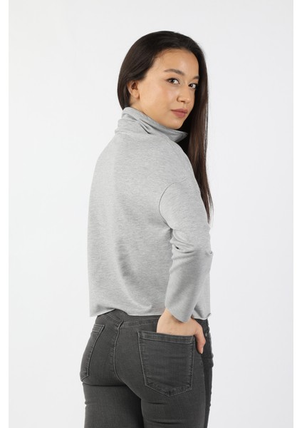 Kadın Yarım Balıkçı Yarasa Kol Sweatshirt Gri fiyatları