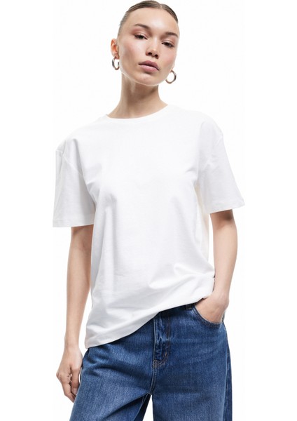 Kısa Kollu Bisiklet Yaka Pamuklu Basic Tişört