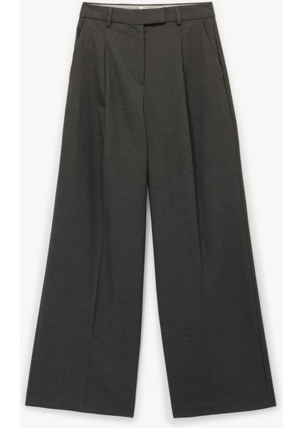 Cepli Pile Detaylı Yüksek Bel Kumaş Baggy Pantolon