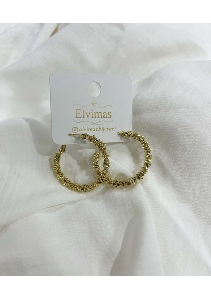 Elvimas Paslanmaz Çelik Tırtıklı Gold Küpe
