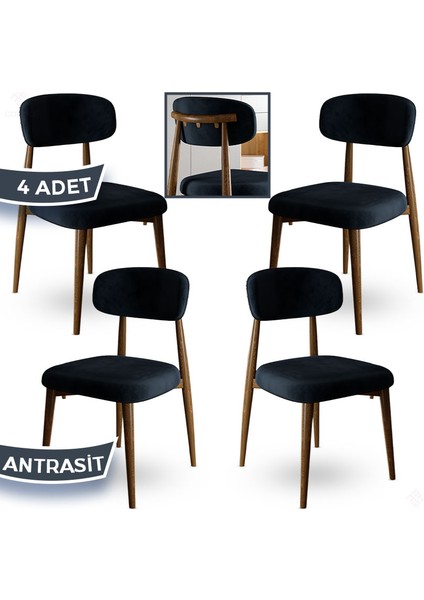 Laos Serisi 4 Adet Antrasit Mutfak Sandalyesi Ahşap Kaplama 1. Sınıf Babyface Kumaş fiyatları