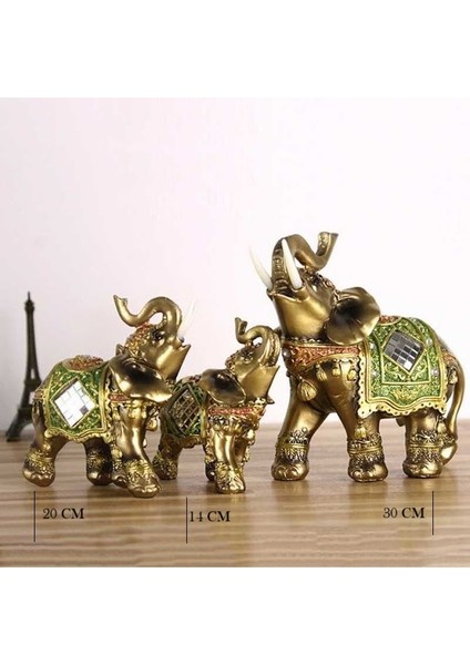 Polyester Döküm Bronz Fil Ailesi Dekoratif Fil Biblo 15 cm 20 cm 30 cm
