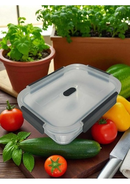 1000 ml Cam Saklama Kabı (20 cm x 14.5 Cm) - Borosilikat Isıya Dayanıklı - Plastik Sızdırmaz Kapaklı