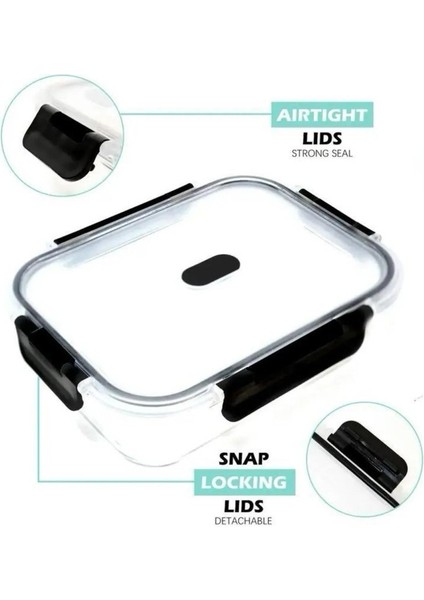 1000 ml Cam Saklama Kabı (20 cm x 14.5 Cm) - Borosilikat Isıya Dayanıklı - Plastik Sızdırmaz Kapaklı