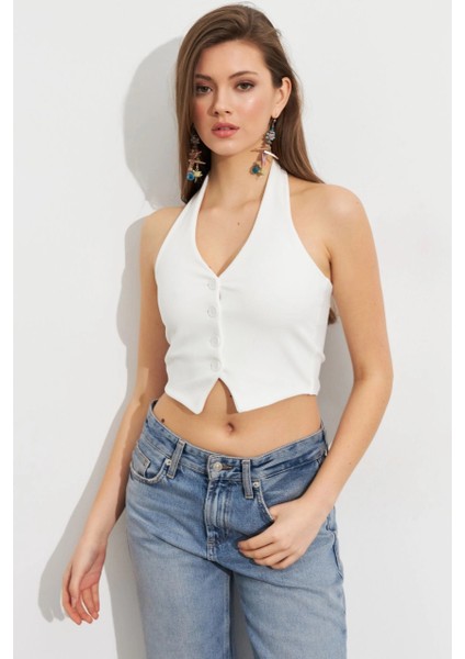 Kadın Beyaz Crop Bluz SE18 fırsatları