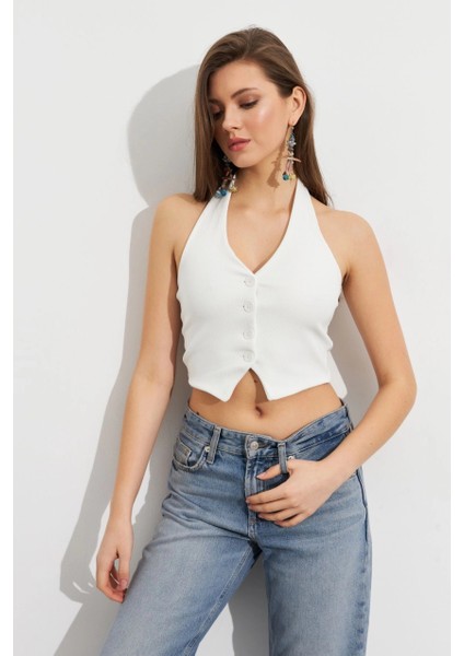 Kadın Beyaz Crop Bluz SE18 indirimleri