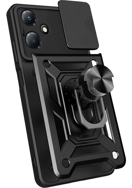 Infinix Hot 30 Play Uyumlu Kılıf Pars Sürgülü Kamera Korumalı Yüzüklü Sert Silikon Siyah modelleri