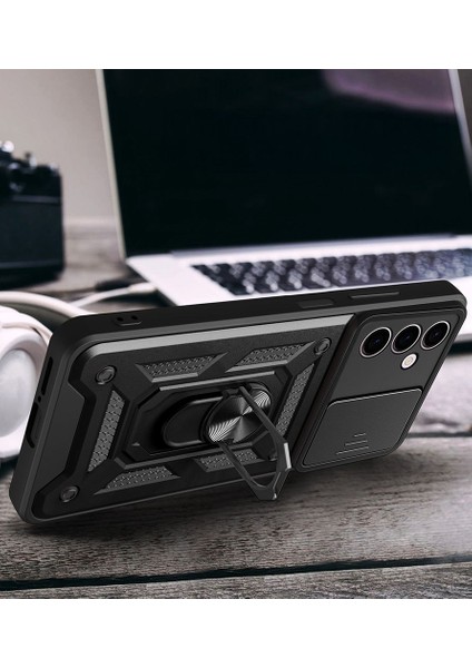 Infinix Hot 30 Play Uyumlu Kılıf Pars Sürgülü Kamera Korumalı Yüzüklü Sert Silikon Siyah indirimleri