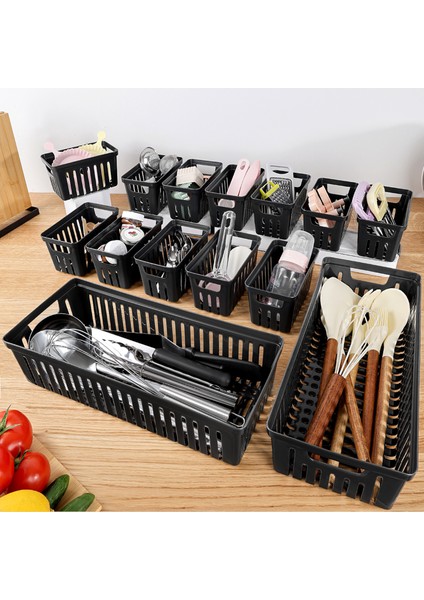 14 Parça Modüler Kaşıklık Seti - Çok Amaçlı Çekmece Içi Düzenleyici Mutfak Organizer Kepçelik Siyah