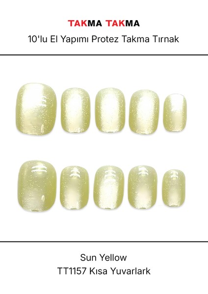 Tekrar Kullanılabilir El Yapımı Protez Takma Tırnak TT1157 - Sun Yellow - 10'lu