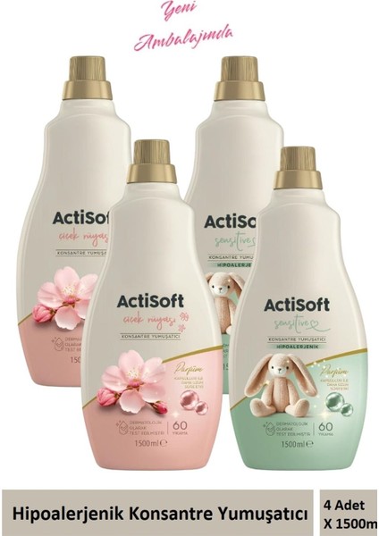 Hipoalerjenik Konsantre Çamaşır Yumuşatıcı Çiçek Rüyası ve Sensitive 1500 ml x 4 Adet