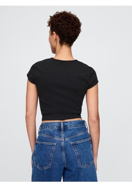 Kadın Siyah Grafikli Crop T-Shirt indirimleri
