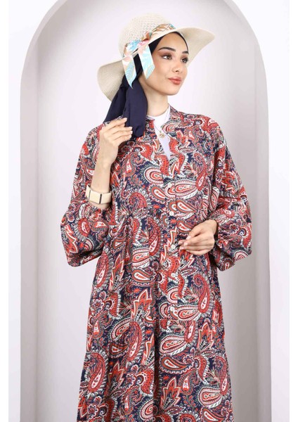 Bordo Yarım Düğmeli Eteği Katlı Elbise modelleri