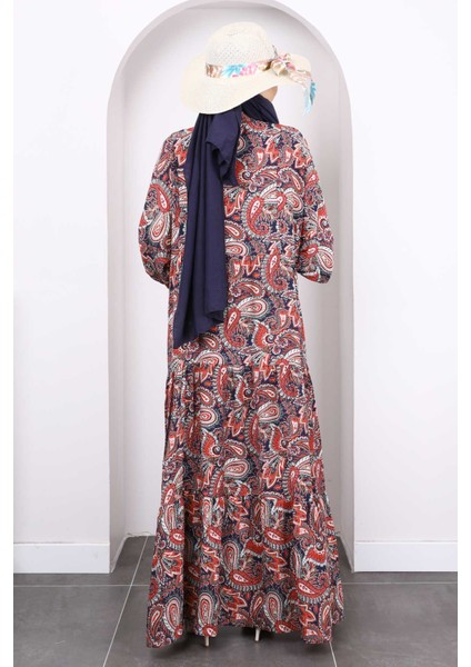 Bordo Yarım Düğmeli Eteği Katlı Elbise fırsatları