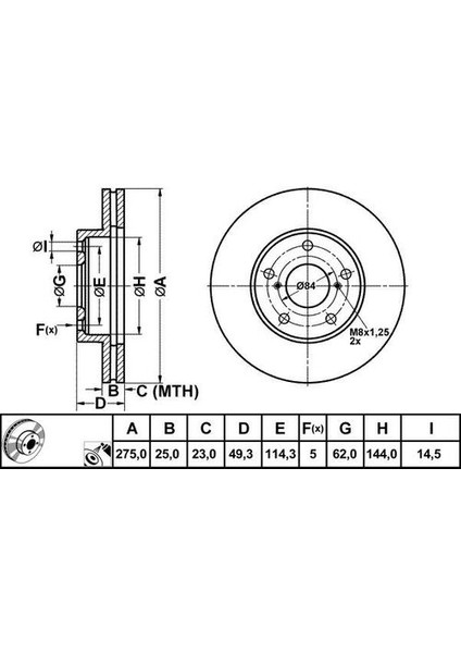 50379 Fren Dısk On Hava Kanallı 275-5 Rav 4 00-04