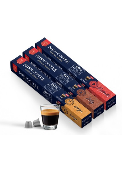 Nespresso Uyumlu Kapsül kahve 3'lü Set (Lungo,ıtaly,risteretto)-30 Adet modelleri