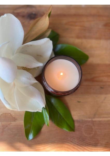 Respira El Yapımı Amber-Vanilya Kokulu % 100 Soya Wax Doğal Dekoratif Cam Kavanoz Mum
