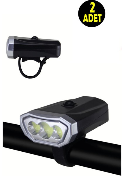 2 Adet Pilli 3 Cob Ledli 500 Lumen Bisiklet Scooter Feneri -Bisiklet Aydınlatma Farı
