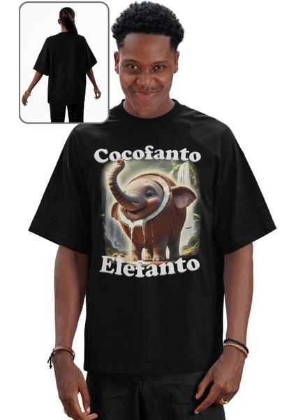 Unisex Cocofanto Elefanto Baskılı T-Shirt, Oversize Tung Tung Tung Sahur Temalı Tişört